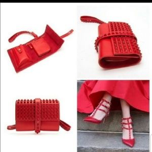 Red zara studded clutch bag